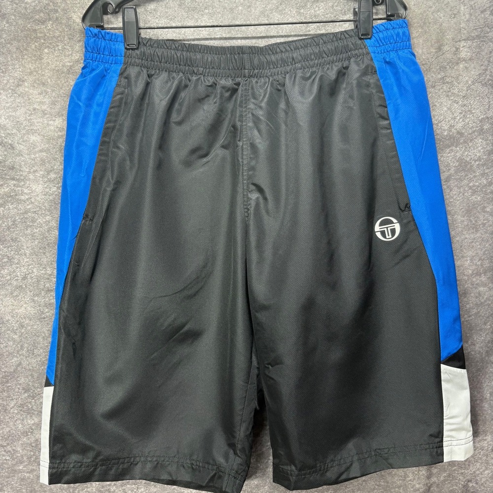 Sergio Tacchini Equilatero Tennis Shorts Men's 2XL Black Blue Colorblock Preppy
